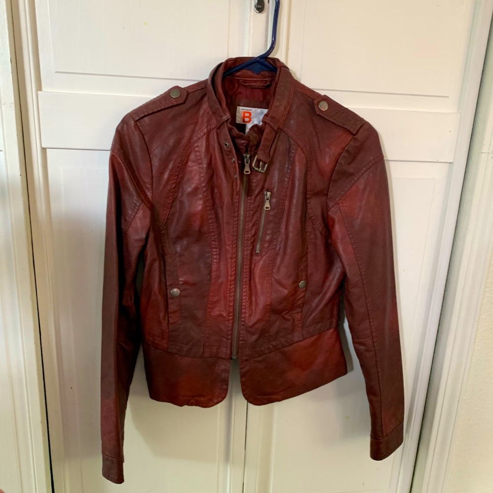 Red faux leather jacket